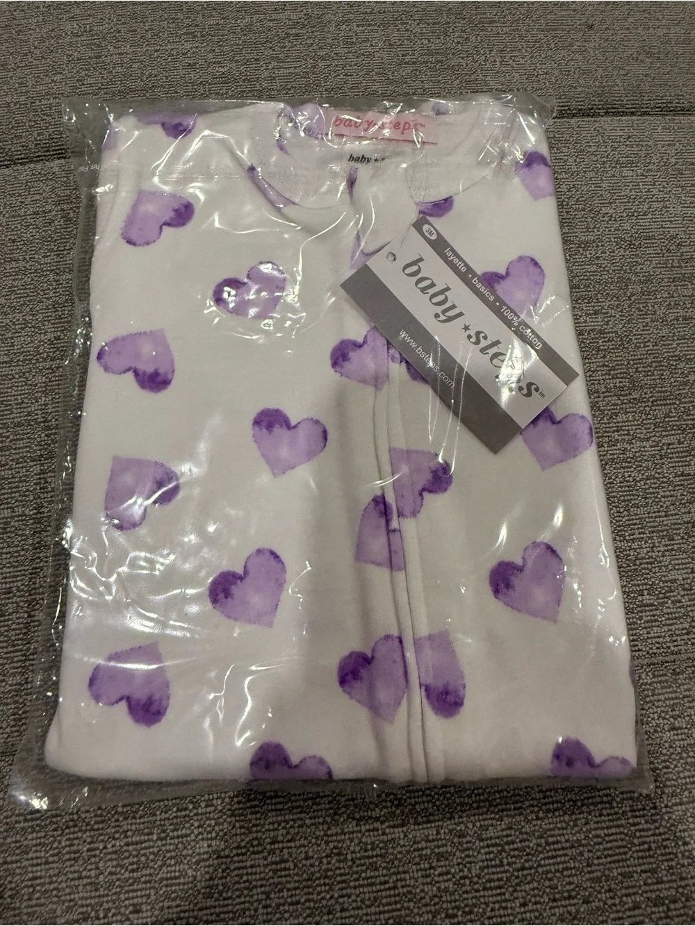 Baby Girl Baby Steps Pjs. Purple Hearts. Footie. Zip closure.